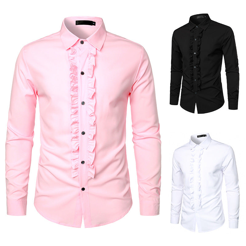 Herren elegantes Rüschenhemd mit modernem Schnitt EB