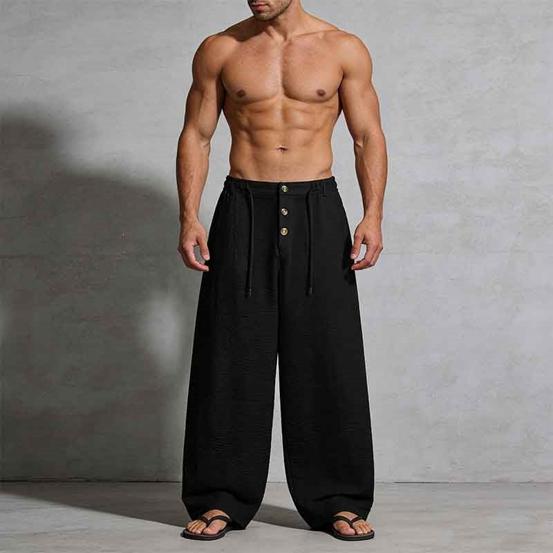 Lässige Herren-Leinenshorts mit elastischem Bund und Kordelzug