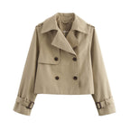 Damen nan kurzes Cropped-Trenchcoat mit doppelreihiger Knopfleiste, aufgesetzter Sturmschürze und verstellbaren Manschetten EB