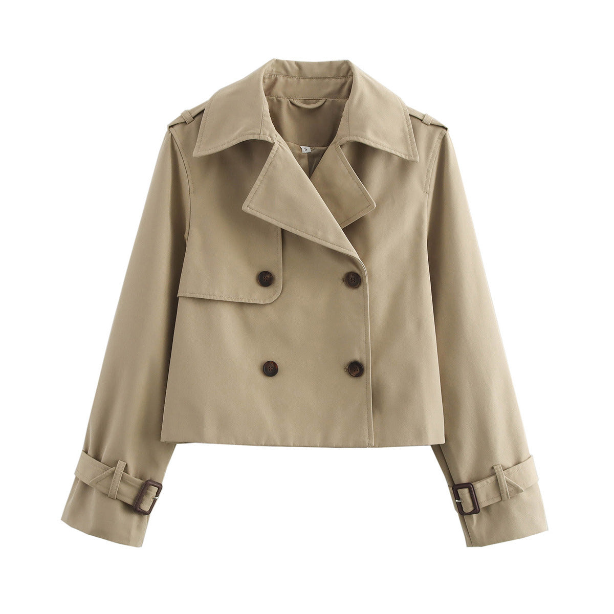 Damen nan kurzes Cropped-Trenchcoat mit doppelreihiger Knopfleiste, aufgesetzter Sturmschürze und verstellbaren Manschetten EB