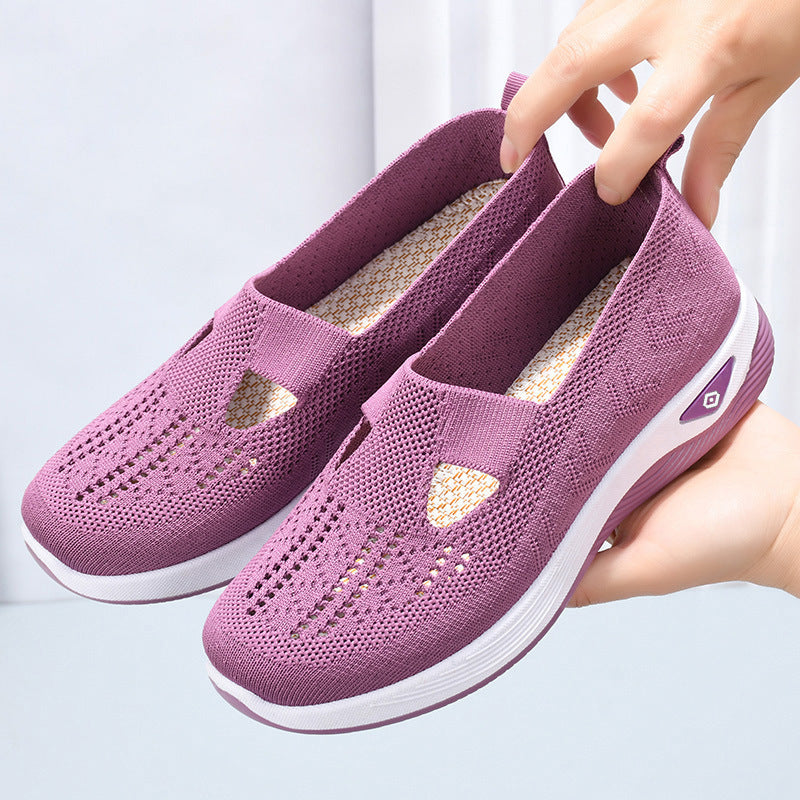 Damen Bequeme Slip-On Freizeitschuhe mit atmungsaktivem Strickoberteil EB