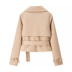 Damen elegante Kunstlederjacke mit Gürtel EB