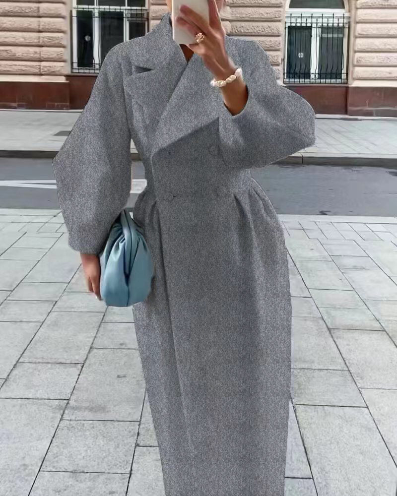 Damen eleganter Trenchcoat mit hohem Schlitz und Puffärmeln EB