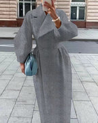 Damen eleganter Trenchcoat mit hohem Schlitz und Puffärmeln EB