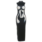 Damen Elegantes, figurbetontes Abendkleid mit hohem Kragen und transparentem Stoff EB