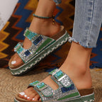 Damen bequeme Sandalen mit dekorativen Steinen und breiten Riemen EB