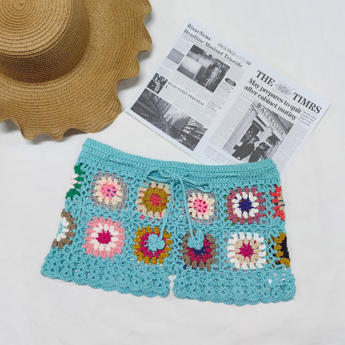 Häkelshorts mit Granny-Square-Muster für Damen