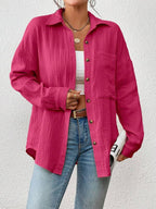Damen Lässiges Overshirt mit Knopfleiste und Brusttasche EB