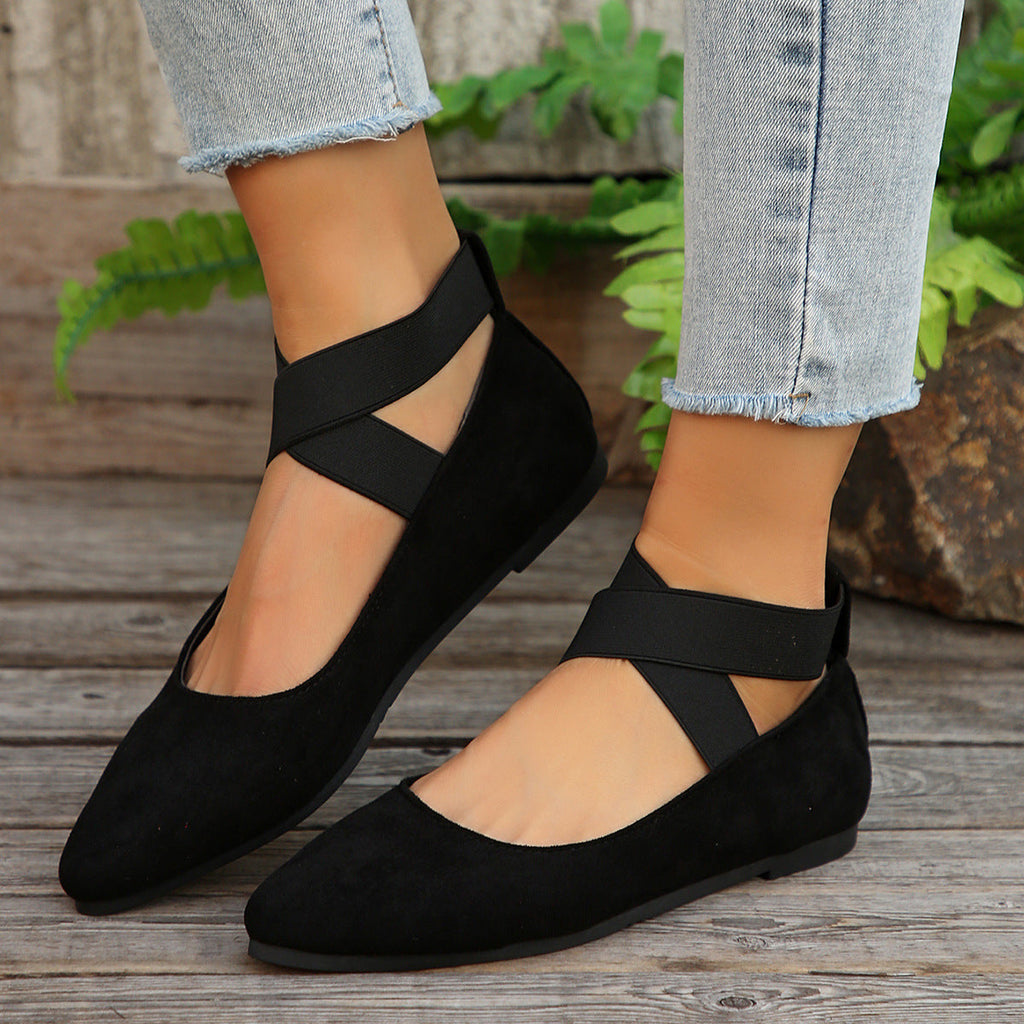 Damen elegante Ballerinas mit breitem elastischem Riemen EB