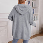 Damen lässiger Strickmantel mit Kapuze EB