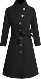 Damen eleganter Wrap-Mantel mit ausgefallenem Kragen und Gürtel EB