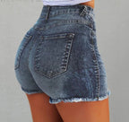 Damen Hochtaillierte Jeans-Shorts mit fransigem Saum EB