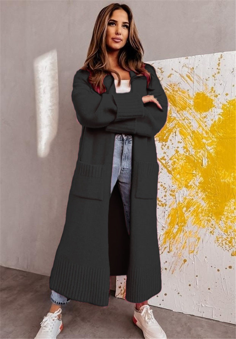 Damen lässiger Strickmantel mit tiefen Taschen und offenem Schnitt EB