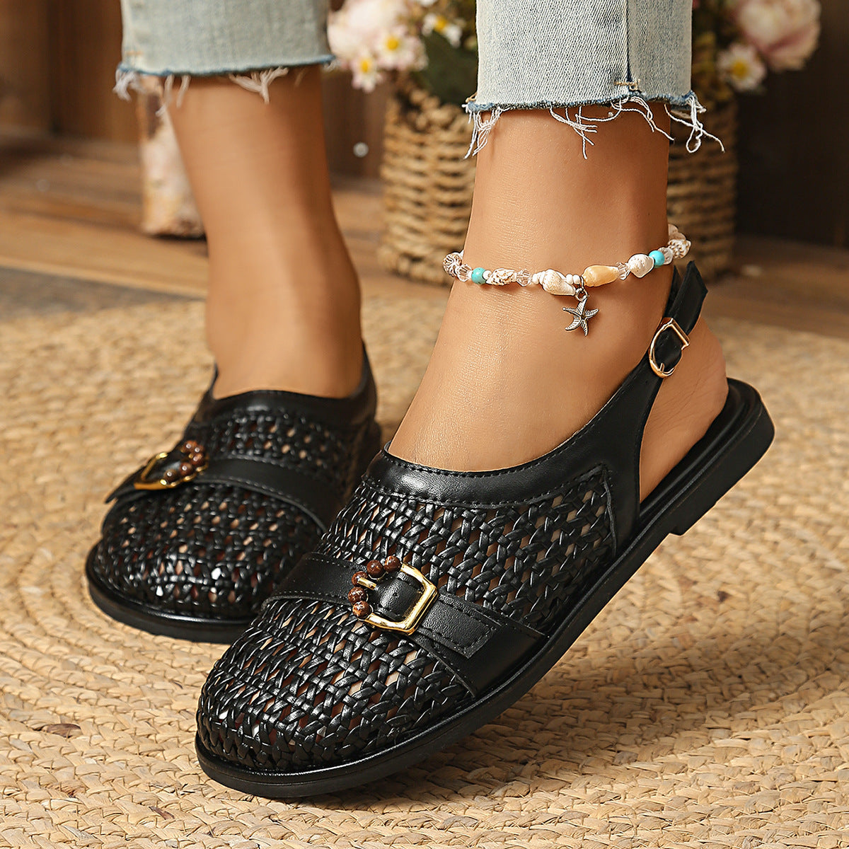 Damen Bequeme Sling-Sandalen mit dekorativem Riemendesign EB