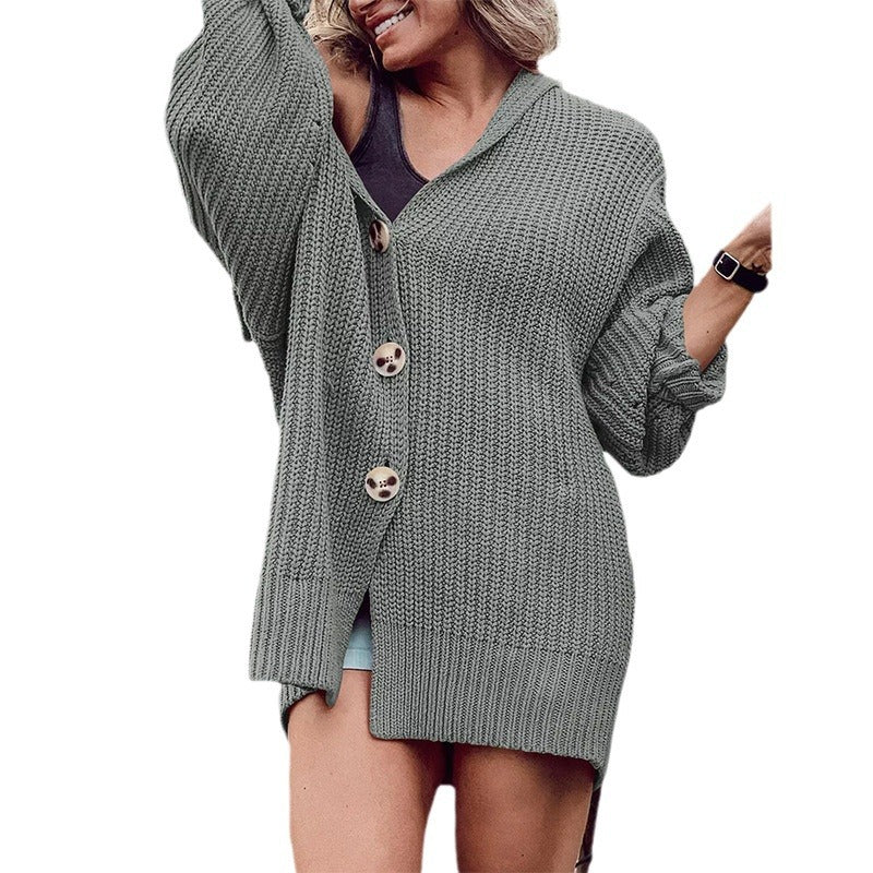 Damen Grobstrickjacke mit weiten Ärmeln und Kapuze EB