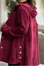 Damen Fleece-Hoodie-Mantel mit Knopfleiste und geripptem Design EB