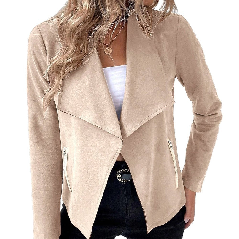 Damen eleganter Kurz-Blazer mit asymmetrischem Schnitt und Reißverschlusstaschen EB