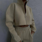 Damen Cropped Fleece-Jacke mit Reißverschluss EB