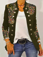 Damen Elegante Blazerjacke mit floralem Stickdesign und kontrastierenden Knöpfen EB