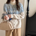 Damen Grobstrick Cardigan mit geometrischem Fair-Isle-Muster und eleganter Knopfleiste EB
