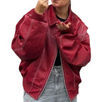 Damen Kunstlederjacke mit praktischen Taschen und elastischem Bund EB
