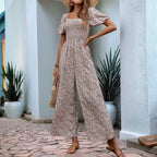 Damen farbenfrohes Blumensommeroverall mit Puffärmeln EB