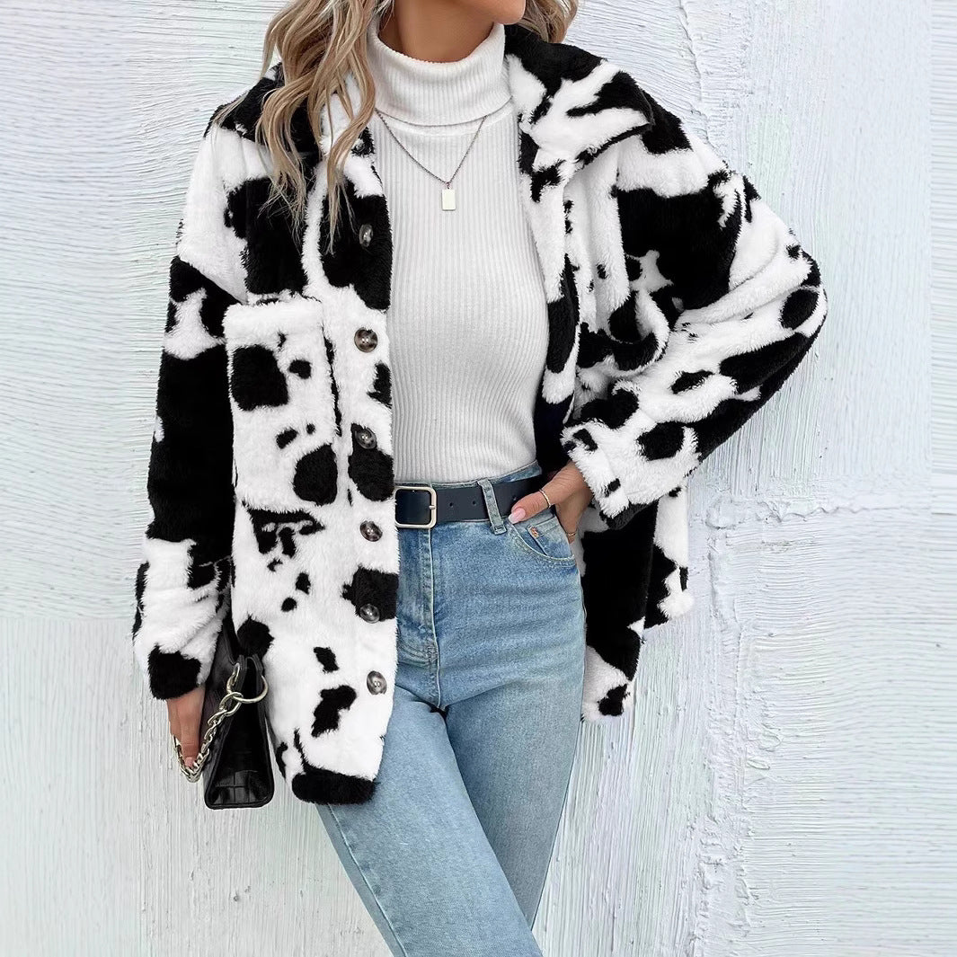 Damen Flauschige Trendjacke mit Tierfell-Optik EB