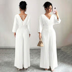 Eleganter Damen-Plissee-Jumpsuit mit V-Ausschnitt