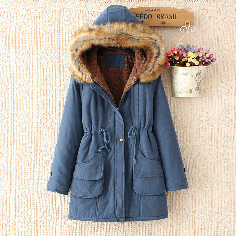 Damen gefütterte Parkajacke mit abnehmbarem Kunstfellkragen und praktischen Taschen EB