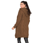 Damen Langer Strickmantel mit elegantem Zopfmuster und Kapuze EB