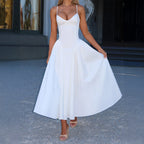 Damen A-linien Abendkleid mit verstellbaren Spaghettiträgern und schwingendem Rock EB