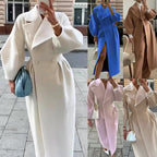 Damen eleganter Trenchcoat mit hohem Schlitz und Puffärmeln EB