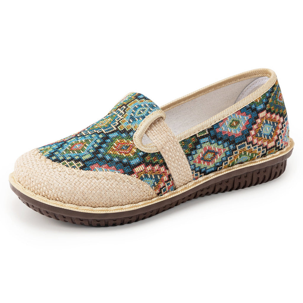 Damen Bequeme Slip-On Schuhe mit bunter Stickerei und flexibler Sohle EB