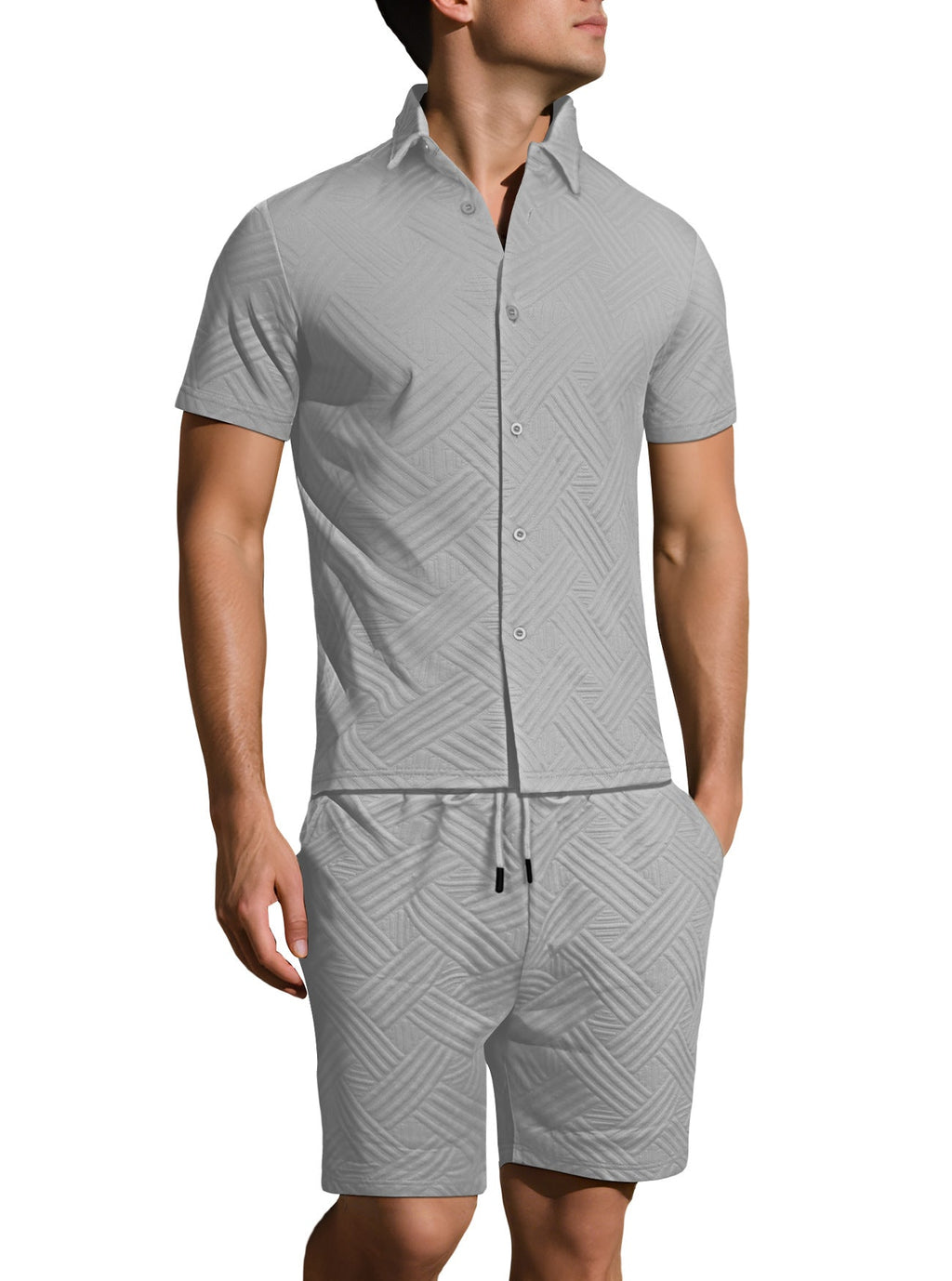 Kurzarm-Hemd und Bermudashorts Set mit Webstruktur