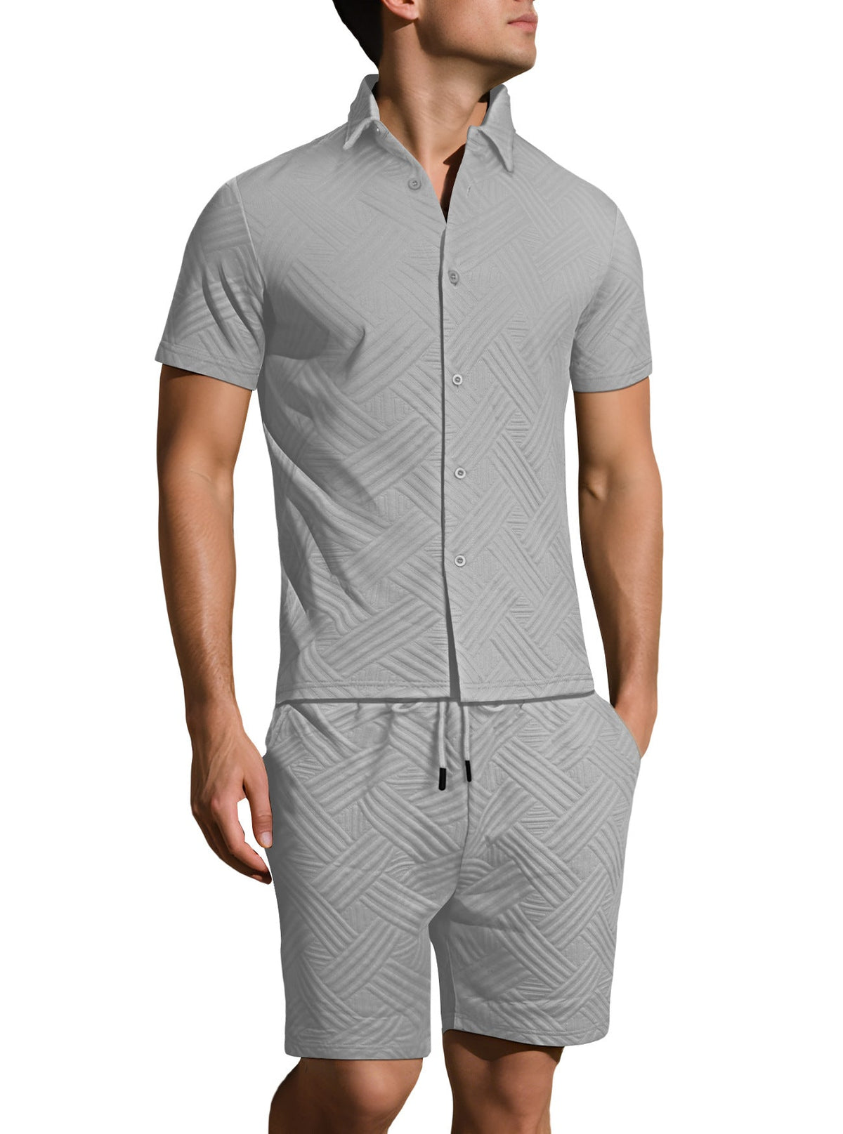 Kurzarm-Hemd und Bermudashorts Set mit Webstruktur
