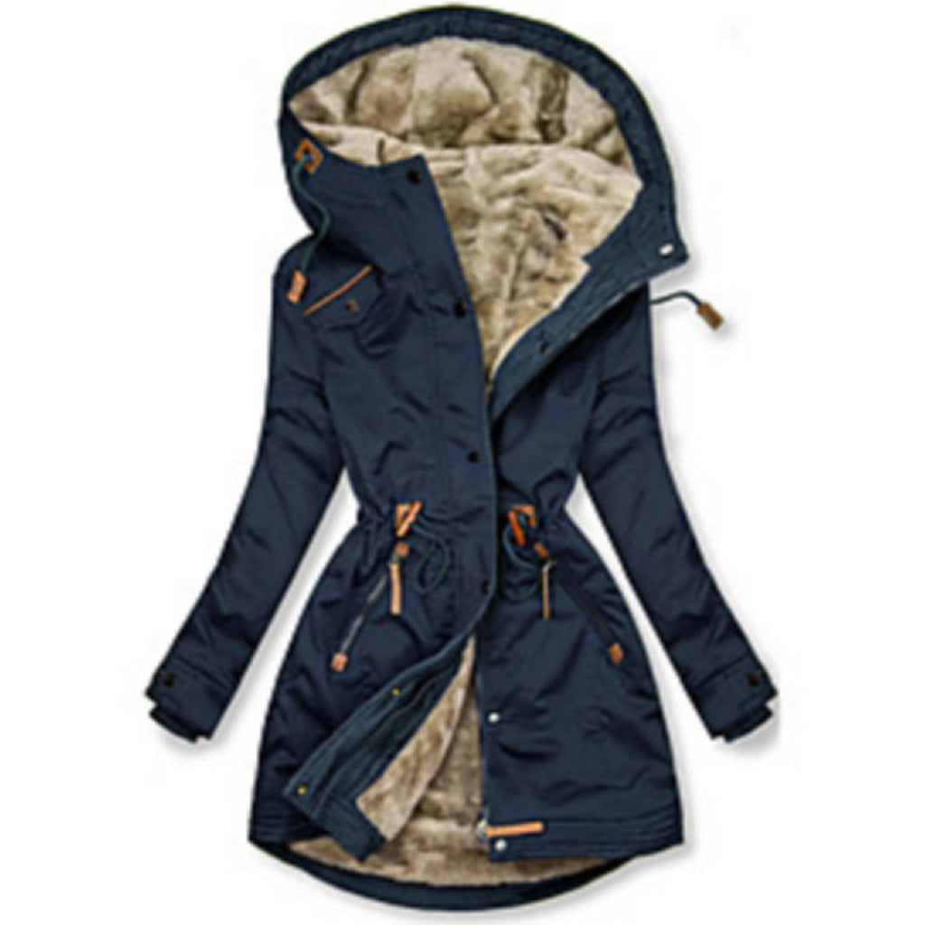 Damen gefütterte Winterparka mit praktischen Taschen und verstellbarem Gürtel EB