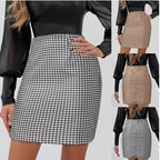 Damen Bleistiftrock mit stylischem Hahnentritt-Muster und elastischem Bund EB