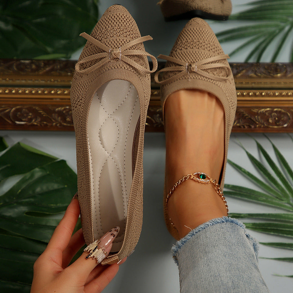 Damen elegante Ballerinas mit raffiniertem Schleifen-Detail und atmungsaktiver Obermaterialstruktur EB