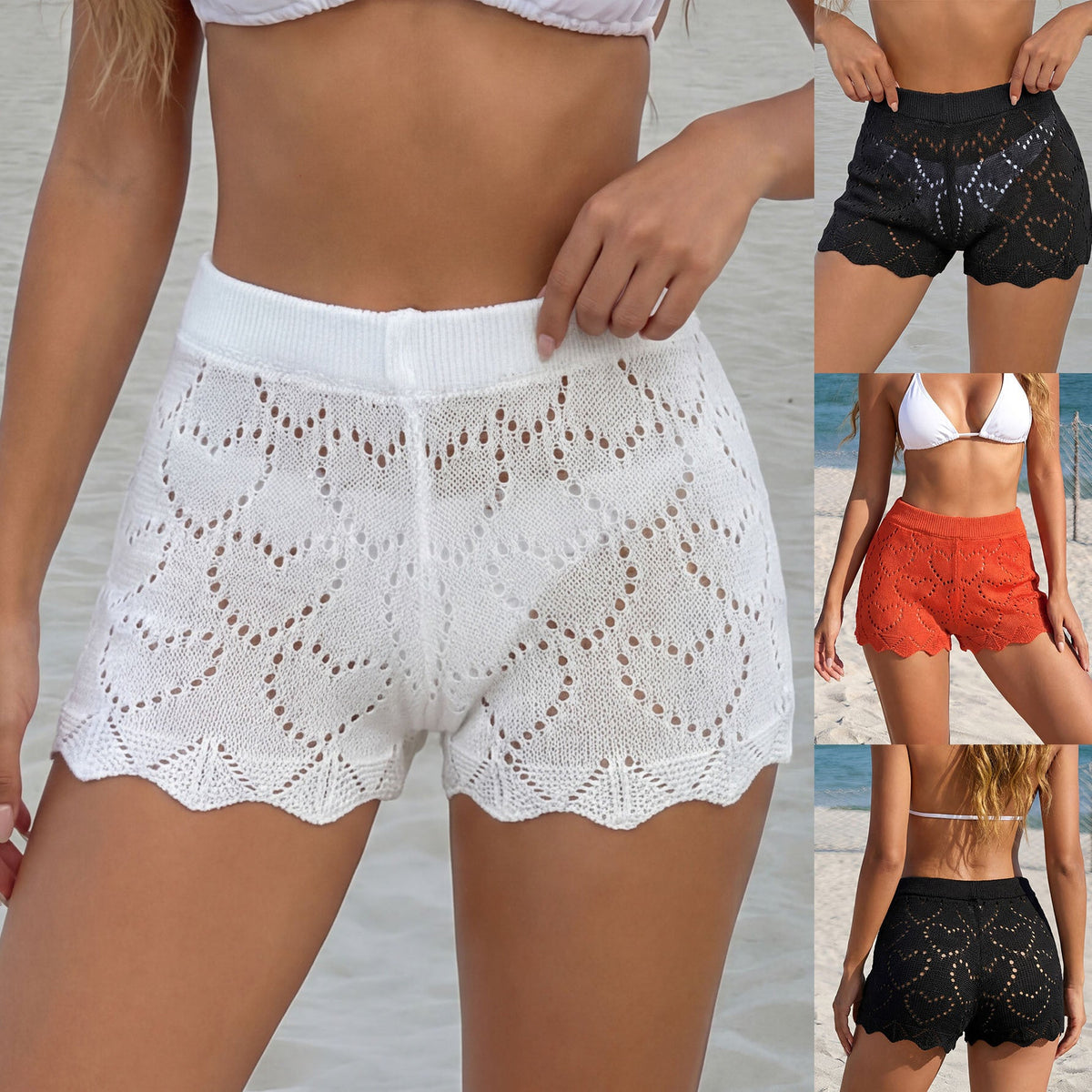 Luftige Häkelshorts mit Herzmuster