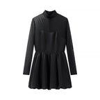 Damen elegantes Auftakt-Kleid mit transparenten Ärmeln und hohem Kragen EB