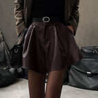 Damen Modische Kunstleder Shorts im Rockstil mit hohem Bund EB