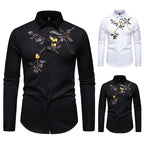 Herren elegantes Langarmhemd mit floraler Stickerei EB