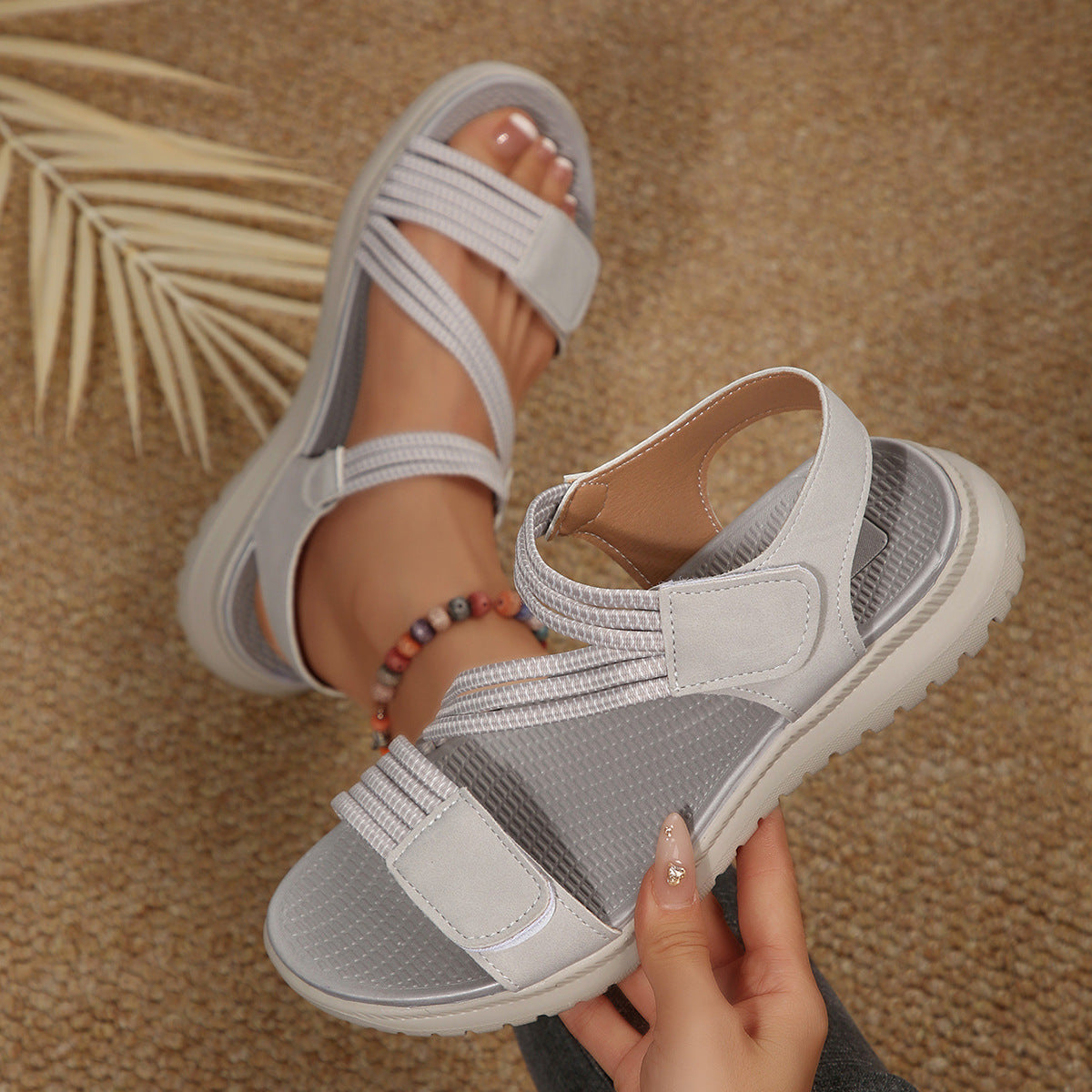 Damen Bequeme Sport-Sandalen mit elastischen Riemen und rutschfester Laufsohle EB