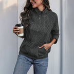Damen Übergangs-Pullover mit strukturiertem Strickmuster und praktischer Kängurutasche EB