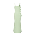 Damen Elegantes Maxikleid mit floralem Necktie und asymmetrischen Rüschen EB