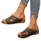 Damen Bequeme Zehentrenner-Pantoletten mit modischem Gewebe-Overlay EB