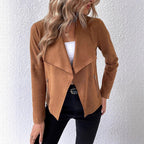 Damen elegante Veloursjacke mit asymmetrischem Revers und Reißverschlusstaschen EB