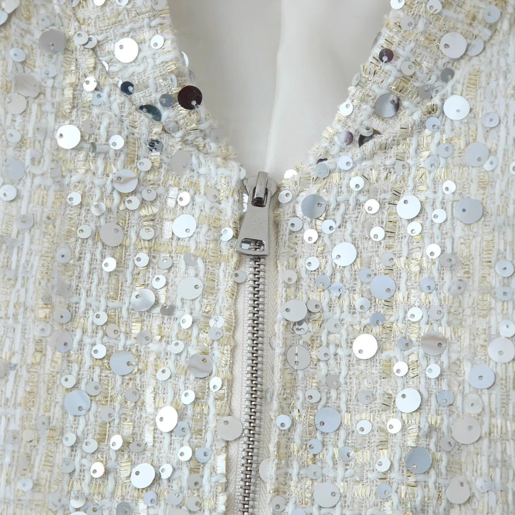 Damen Glitzernde Jacke mit Rundhalsausschnitt und verstecktem Reißverschluss EB