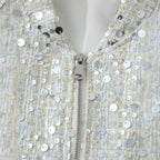 Damen Glitzernde Jacke mit Rundhalsausschnitt und verstecktem Reißverschluss EB