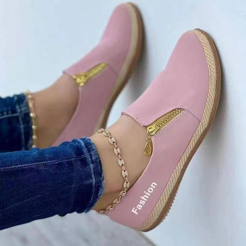 Damen Bequeme Slip-On Schuhe mit dekorativem Reißverschluss EB